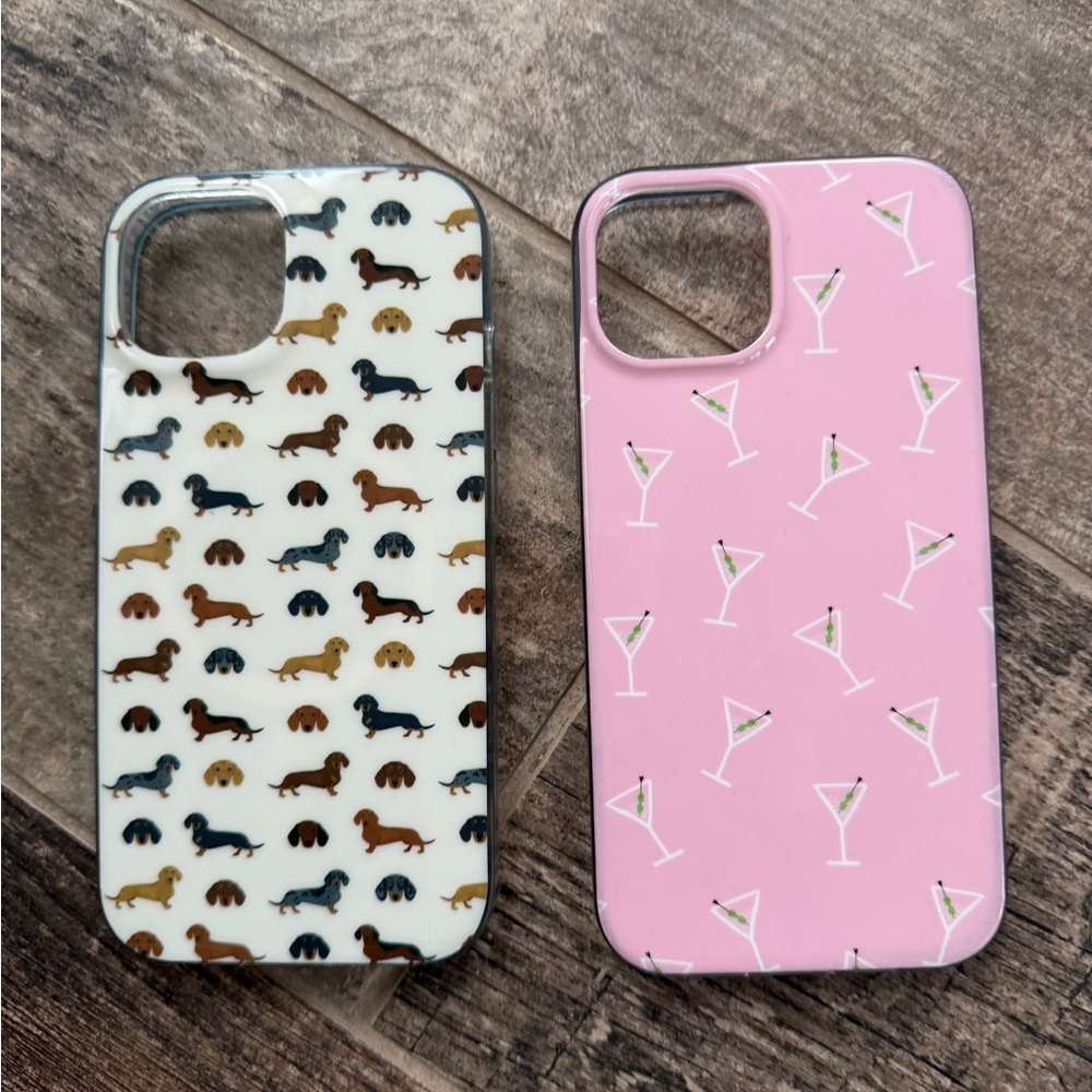 Lot of 2 iPhone 15 Phone Cases - Pink Martini & Weiner Dogs